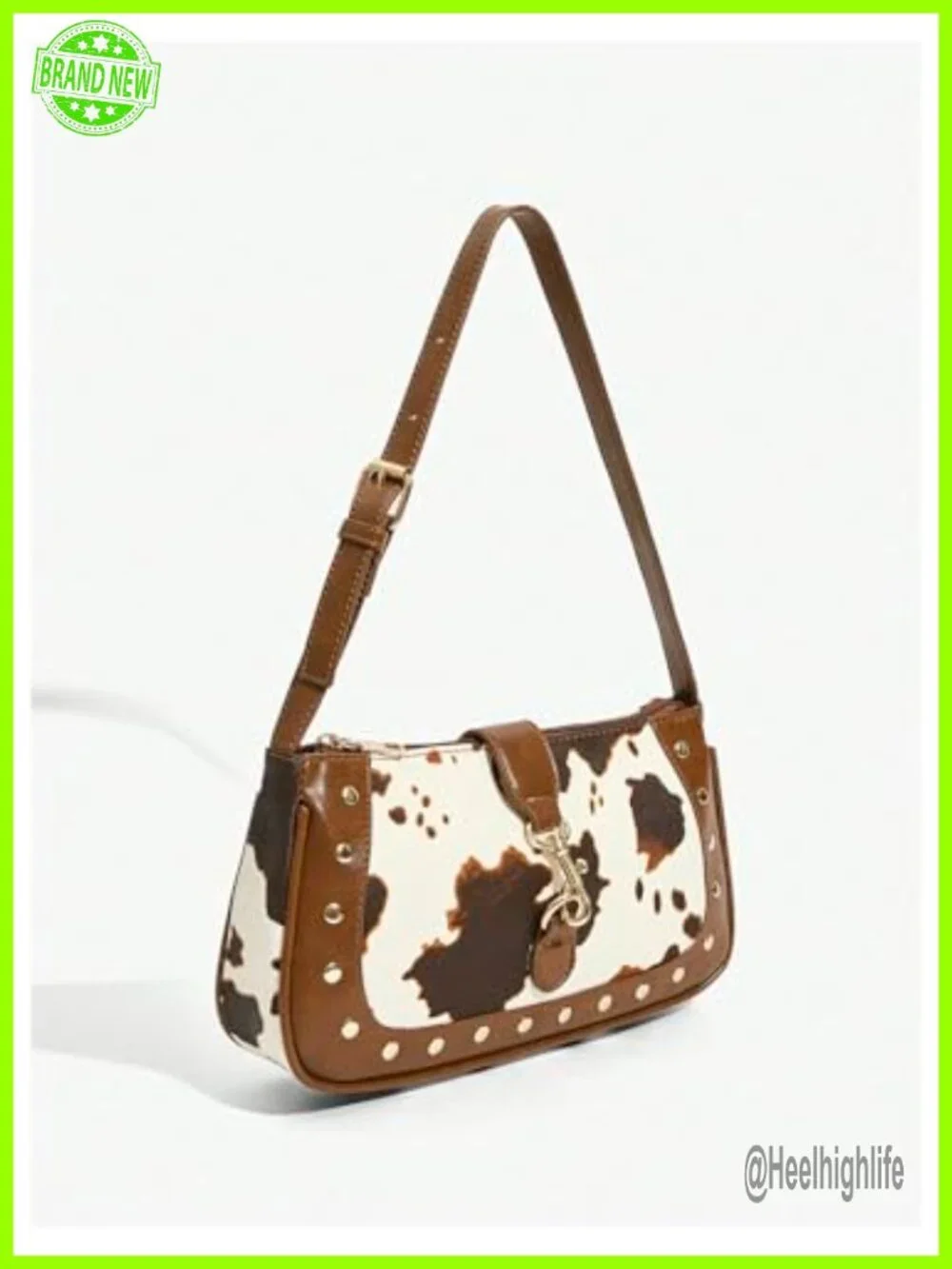Faux Leather Cow Print Hobo Bag Zipper Shoulder Bag Medium Animal Print Purse